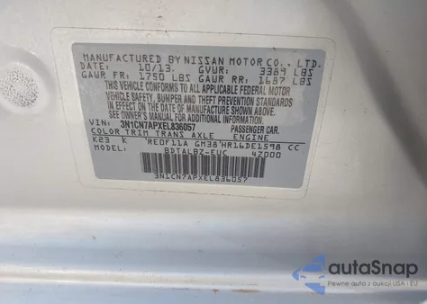 2014 Nissan Versa 1.6 Sv from USA, damaged, VIN 3N1CN7APXEL836057